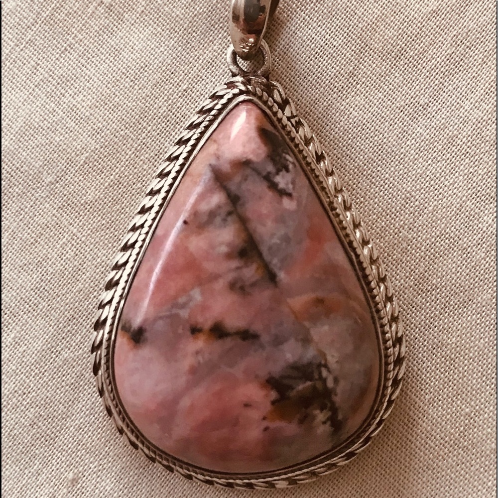 Vintage Pink Rhodonite Drop Pendant